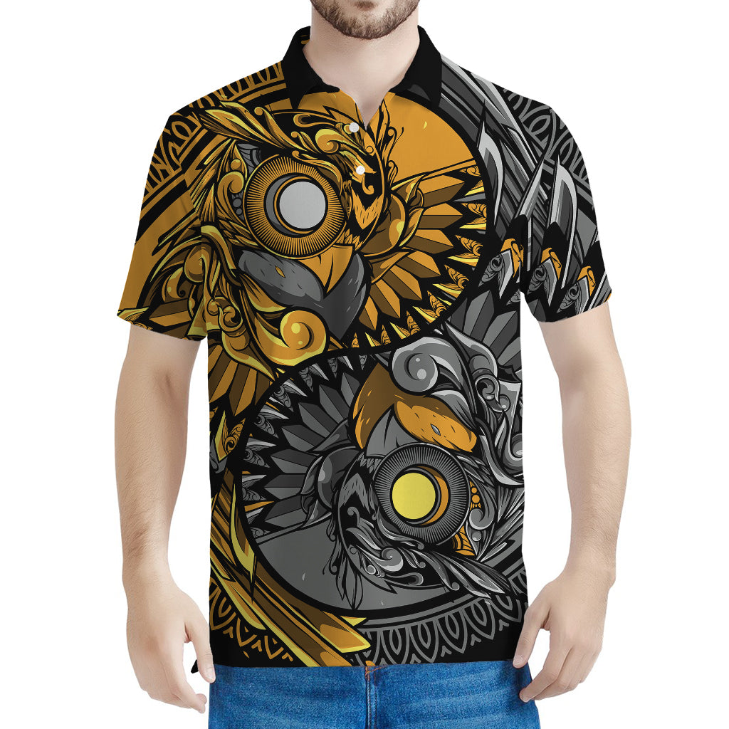 Yin Yang Owl Print Men's Polo Shirt