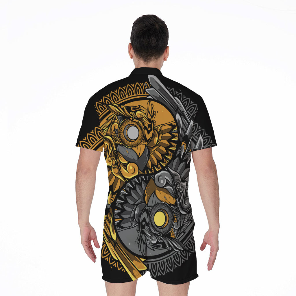 Yin Yang Owl Print Men's Rompers