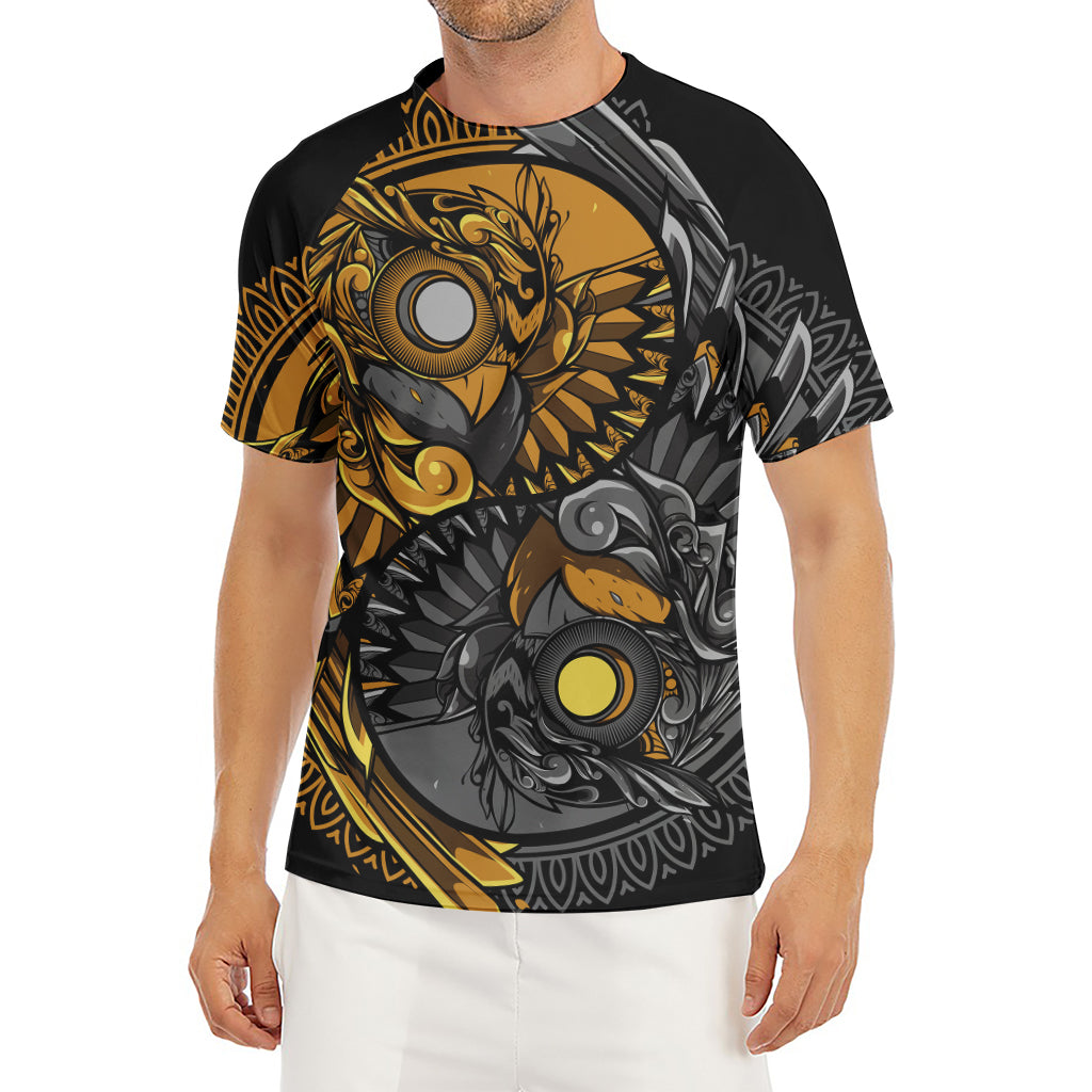 Yin Yang Owl Print Men's Short Sleeve Rash Guard