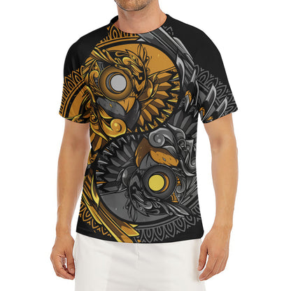 Yin Yang Owl Print Men's Short Sleeve Rash Guard
