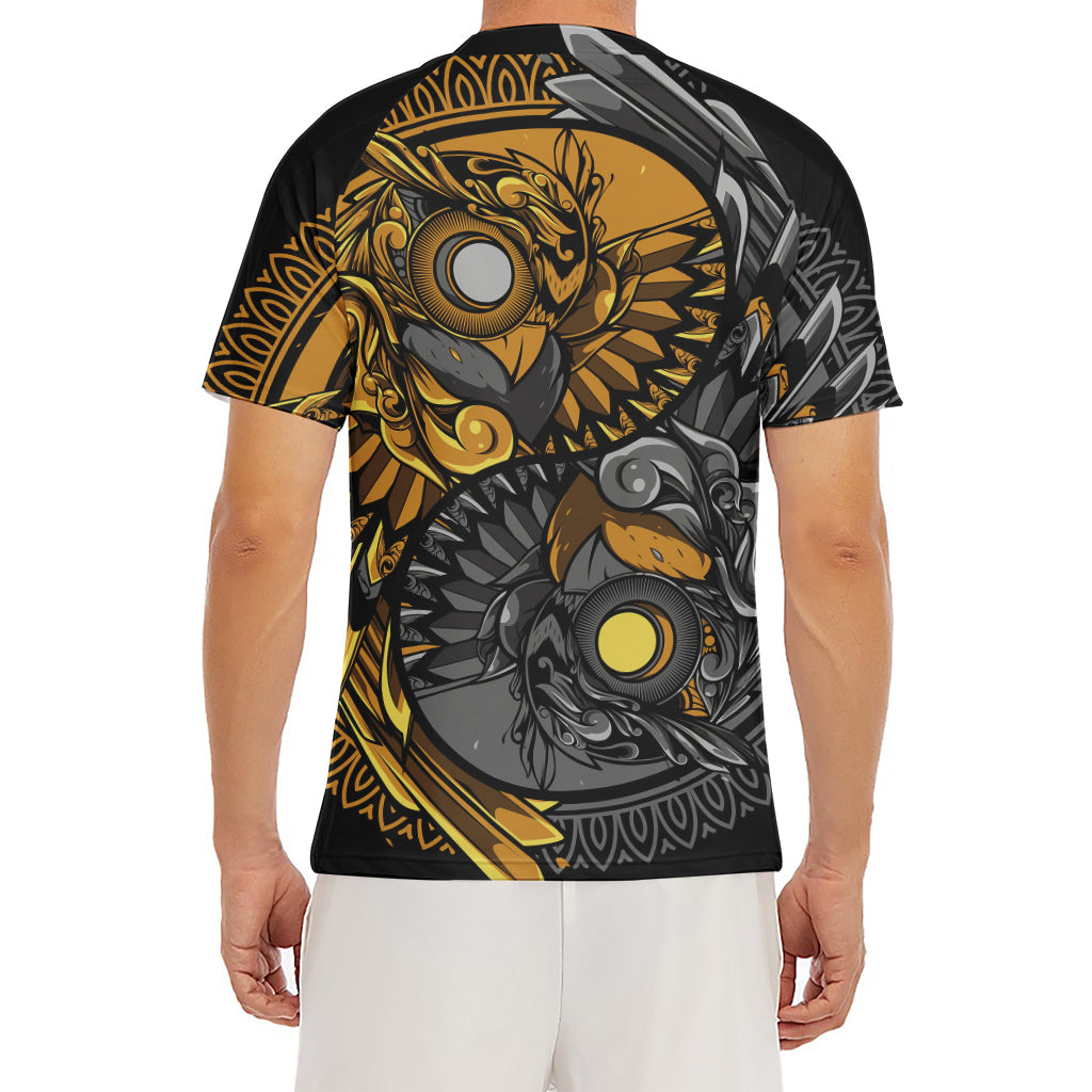Yin Yang Owl Print Men's Short Sleeve Rash Guard