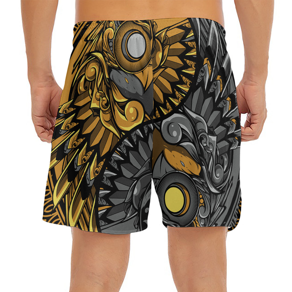Yin Yang Owl Print Men's Split Running Shorts