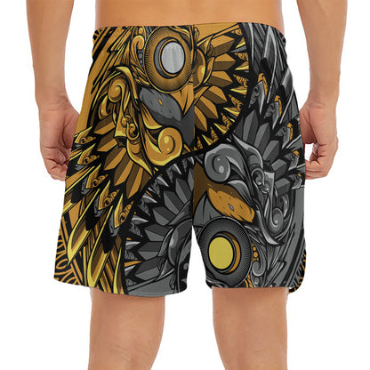 Yin Yang Owl Print Men's Split Running Shorts