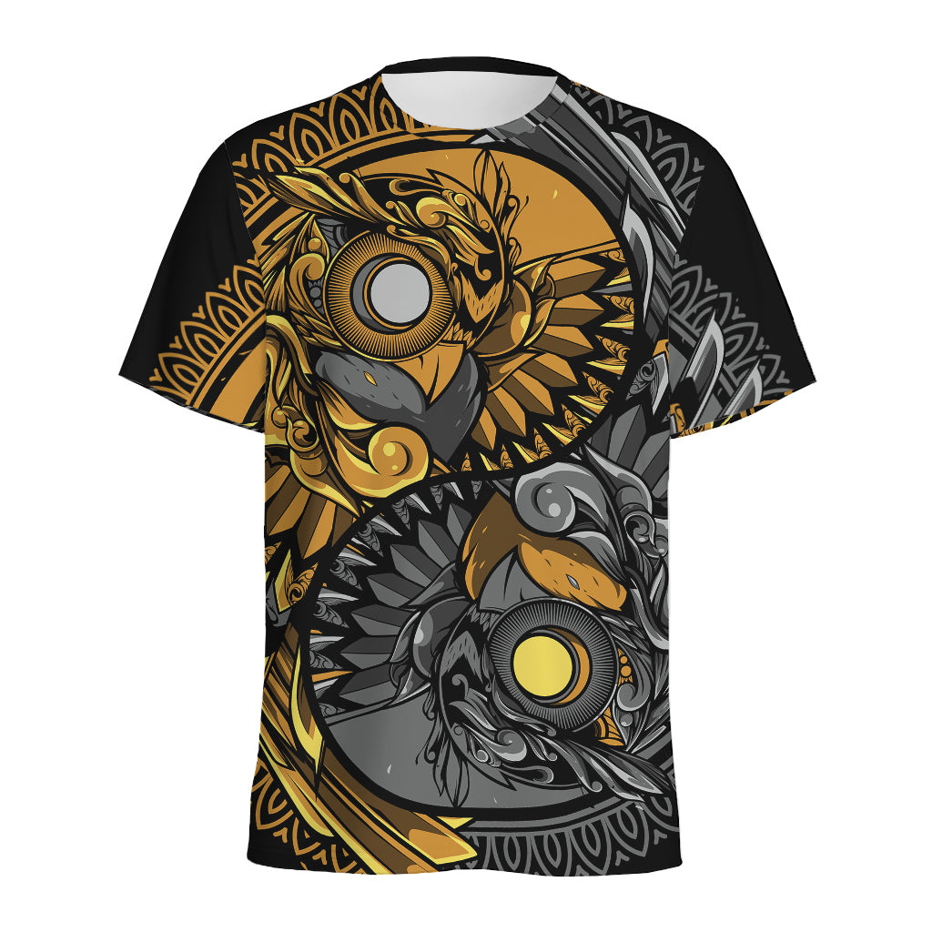Yin Yang Owl Print Men's Sports T-Shirt