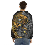 Yin Yang Owl Print Men's Velvet Pullover Hoodie
