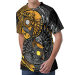 Yin Yang Owl Print Men's Velvet T-Shirt