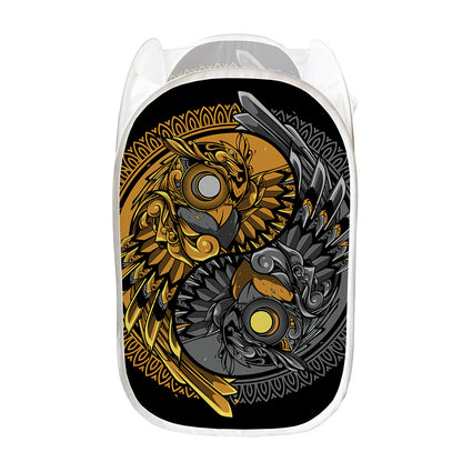 Yin Yang Owl Print Mesh Laundry Hamper