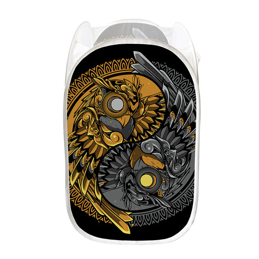 Yin Yang Owl Print Mesh Laundry Hamper
