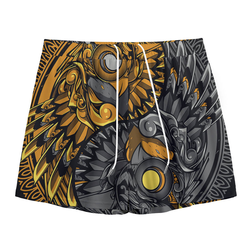 Yin Yang Owl Print Mesh Shorts