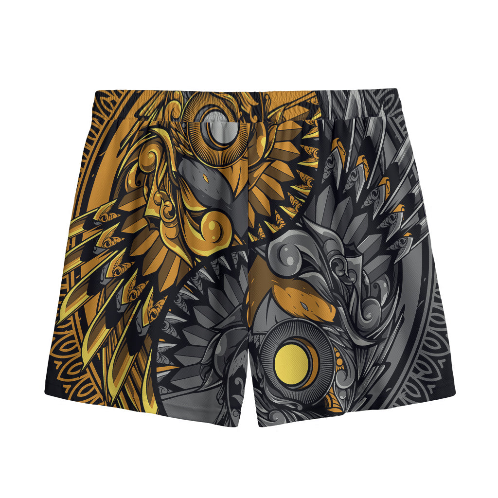 Yin Yang Owl Print Mesh Shorts