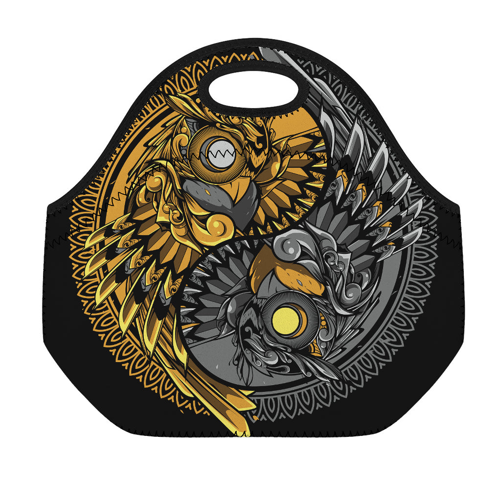 Yin Yang Owl Print Neoprene Lunch Bag
