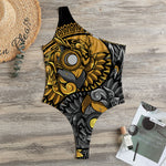 Yin Yang Owl Print One Shoulder Bodysuit