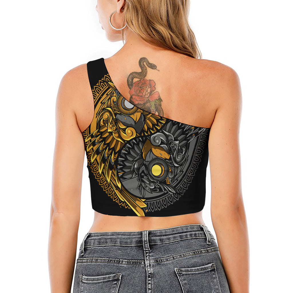 Yin Yang Owl Print One Shoulder Crop Top