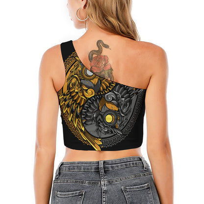 Yin Yang Owl Print One Shoulder Crop Top
