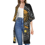 Yin Yang Owl Print Open Front Beach Cover Up