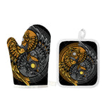 Yin Yang Owl Print Oven Mitt And Pot Holder Set