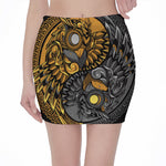 Yin Yang Owl Print Pencil Mini Skirt