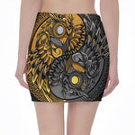 Yin Yang Owl Print Pencil Mini Skirt