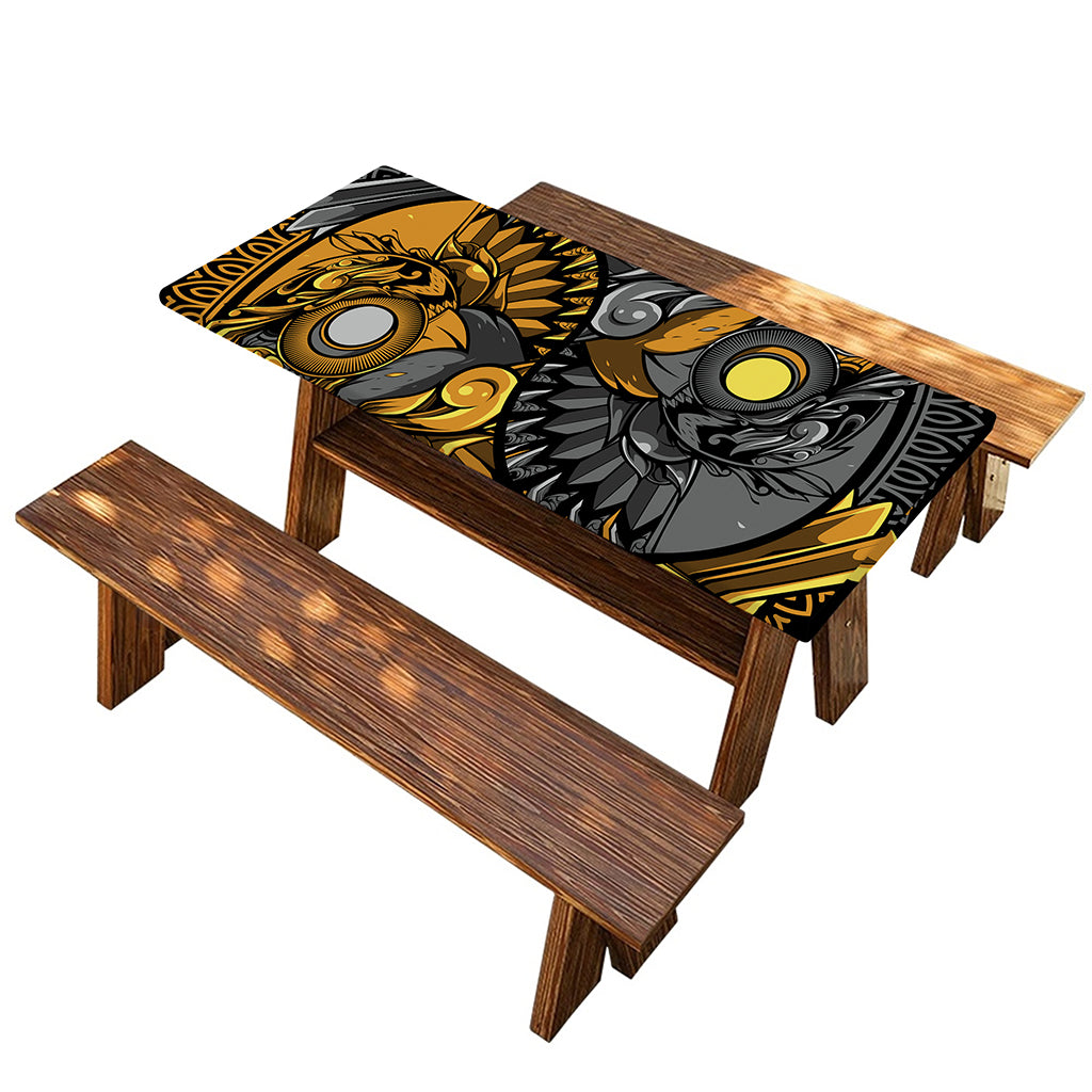 Yin Yang Owl Print Picnic Table Cover