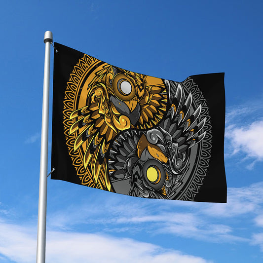 Yin Yang Owl Print Polyester Flag