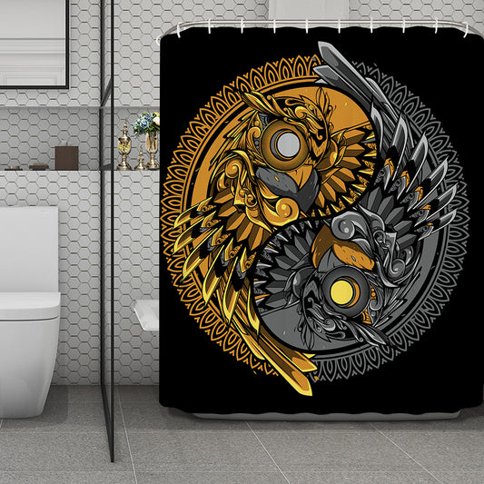Yin Yang Owl Print Polyester Shower Curtain