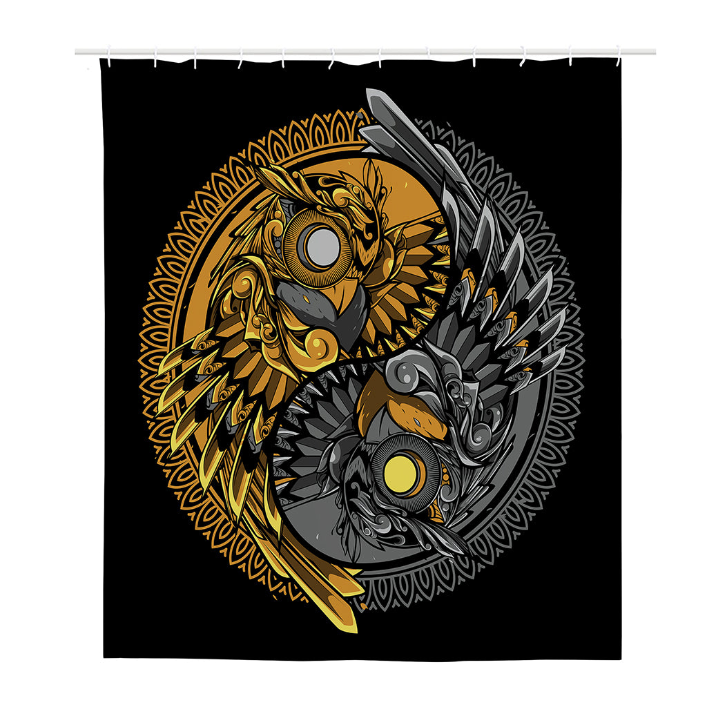 Yin Yang Owl Print Polyester Shower Curtain