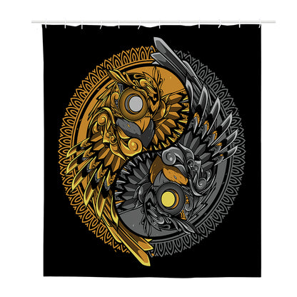 Yin Yang Owl Print Polyester Shower Curtain
