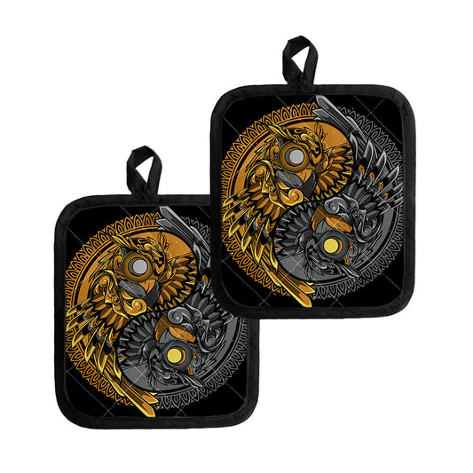 Yin Yang Owl Print Pot Holders