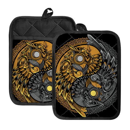 Yin Yang Owl Print Pot Holders With Pocket