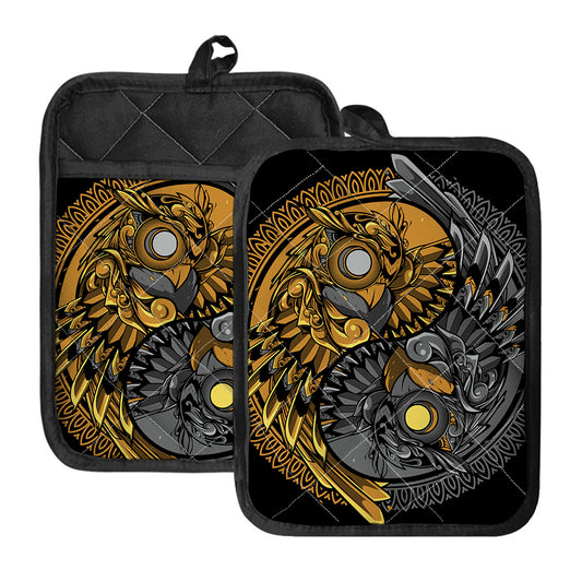Yin Yang Owl Print Pot Holders With Pocket
