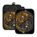 Yin Yang Owl Print Pot Holders With Pocket