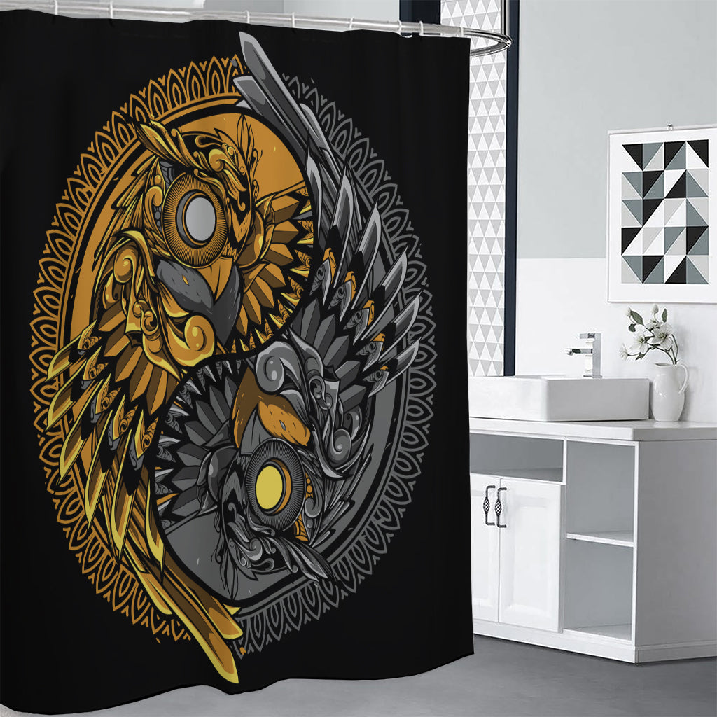 Yin Yang Owl Print Premium Shower Curtain