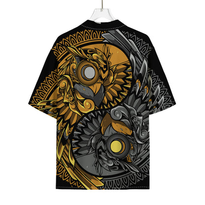 Yin Yang Owl Print Rayon Hawaiian Shirt
