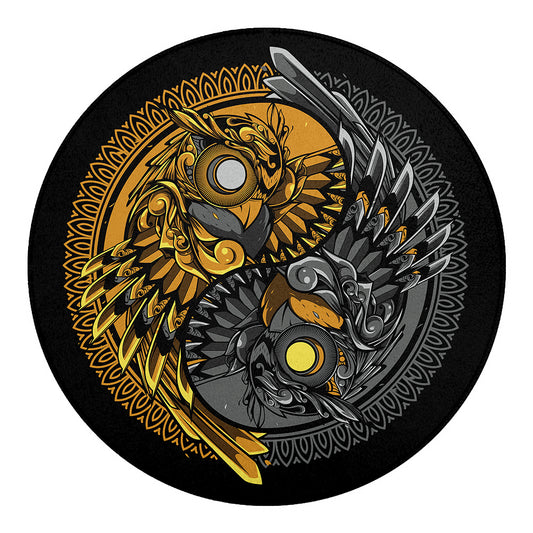 Yin Yang Owl Print Round Blanket