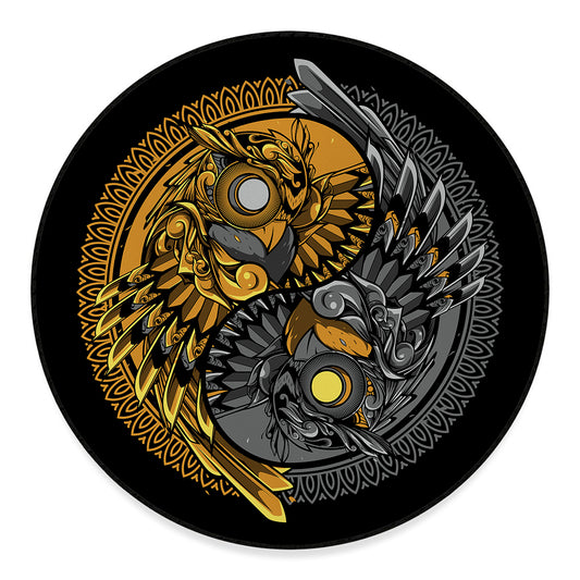 Yin Yang Owl Print Round Floor Mat