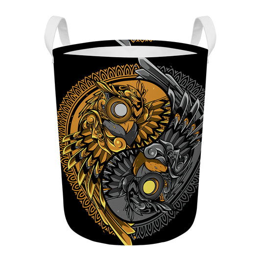 Yin Yang Owl Print Round Laundry Basket