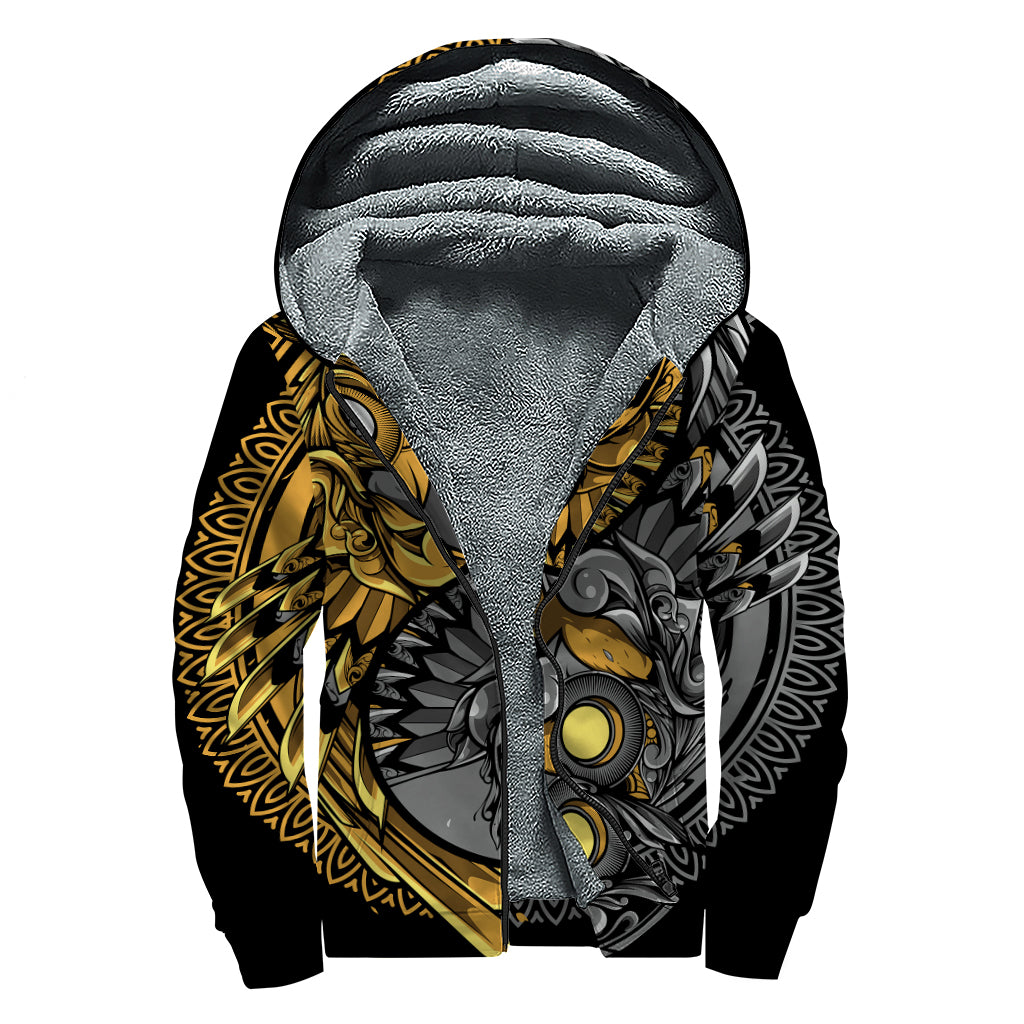 Yin Yang Owl Print Sherpa Lined Zip Up Hoodie