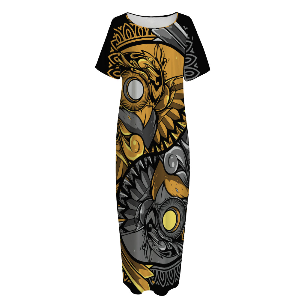 Yin Yang Owl Print Short Sleeve Long Nightdress
