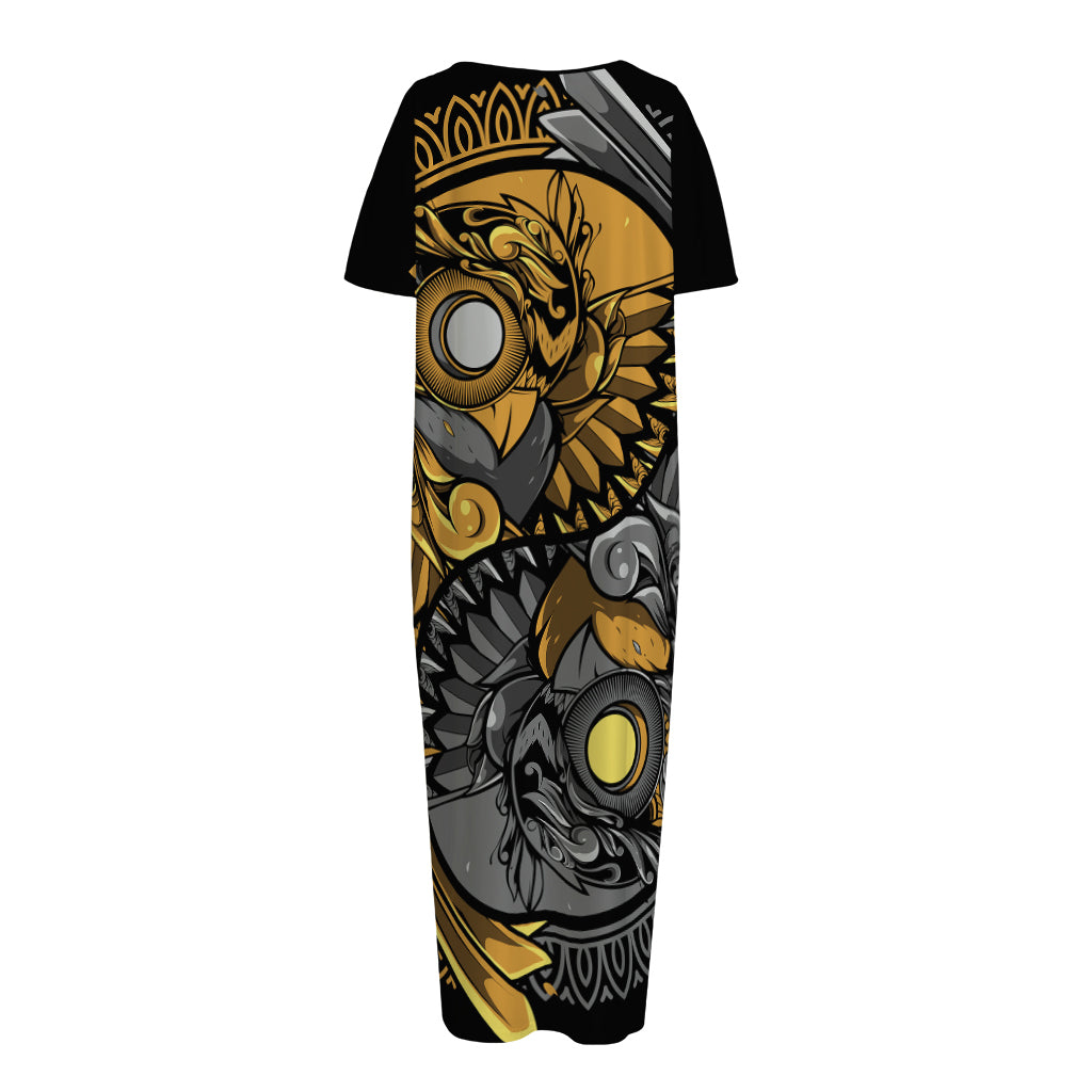 Yin Yang Owl Print Short Sleeve Long Nightdress