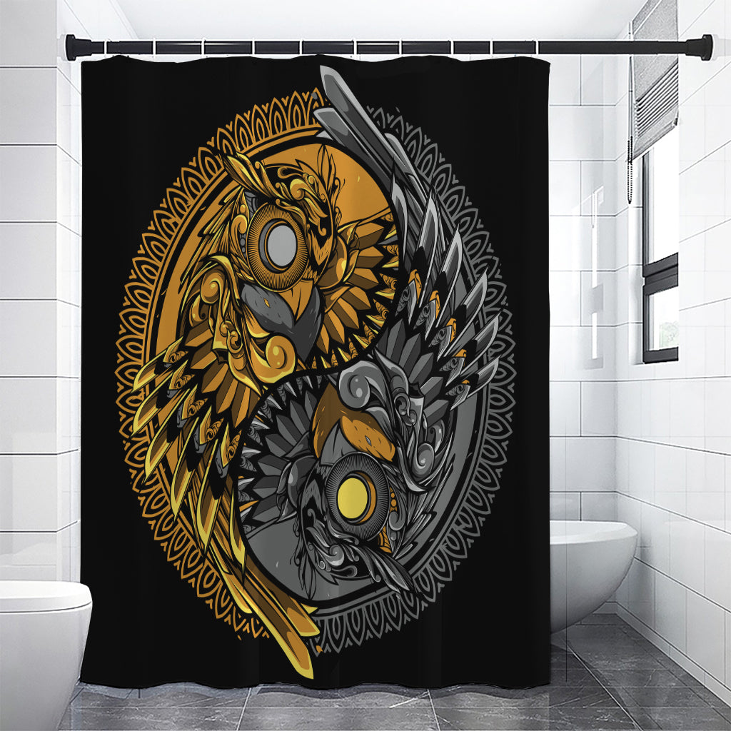 Yin Yang Owl Print Shower Curtain