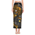 Yin Yang Owl Print Side Slit Maxi Skirt