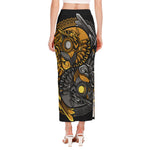Yin Yang Owl Print Side Slit Maxi Skirt