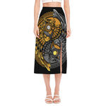 Yin Yang Owl Print Side Slit Midi Skirt