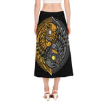 Yin Yang Owl Print Side Slit Midi Skirt