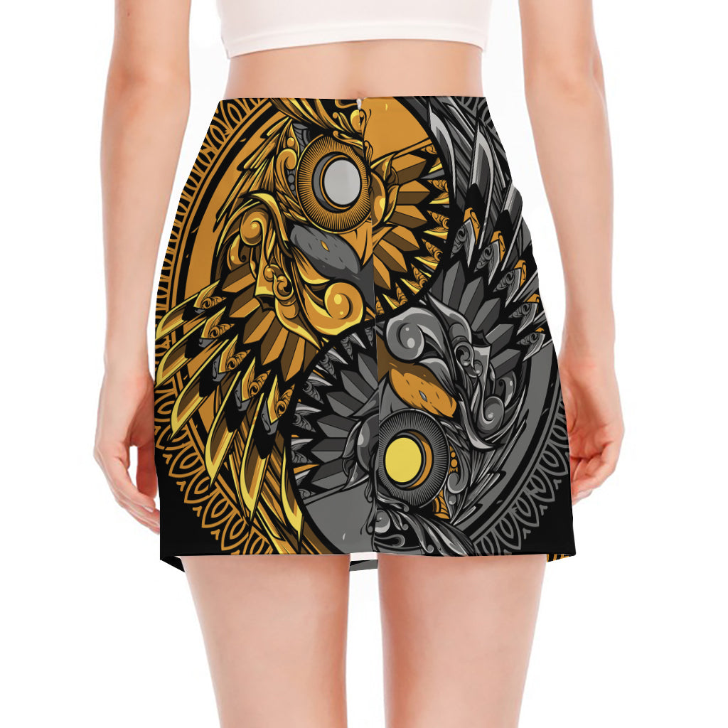 Yin Yang Owl Print Side Slit Mini Skirt
