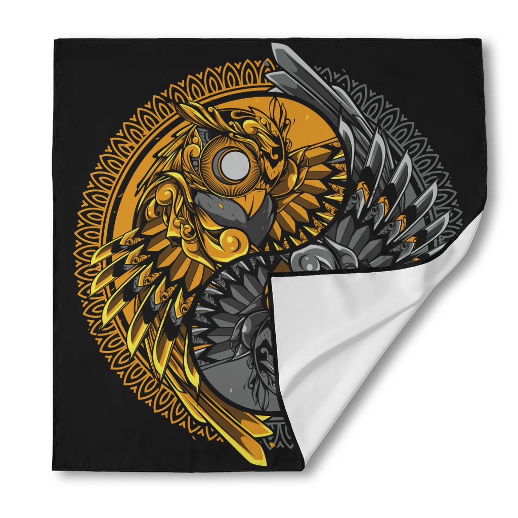 Yin Yang Owl Print Silk Bandana
