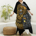 Yin Yang Owl Print Silk V-Neck Kaftan Dress