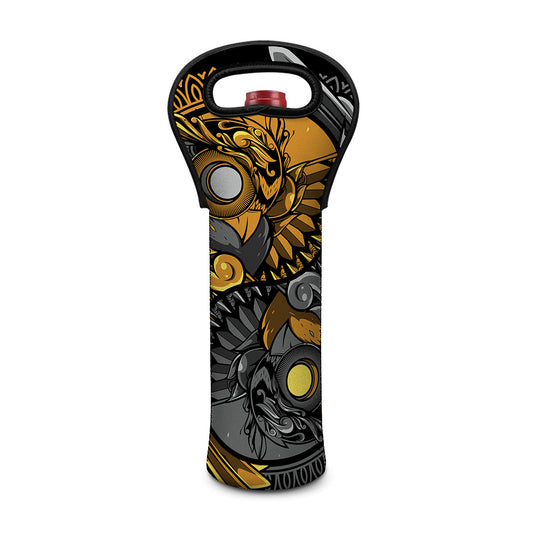 Yin Yang Owl Print Single Neoprene Wine Tote
