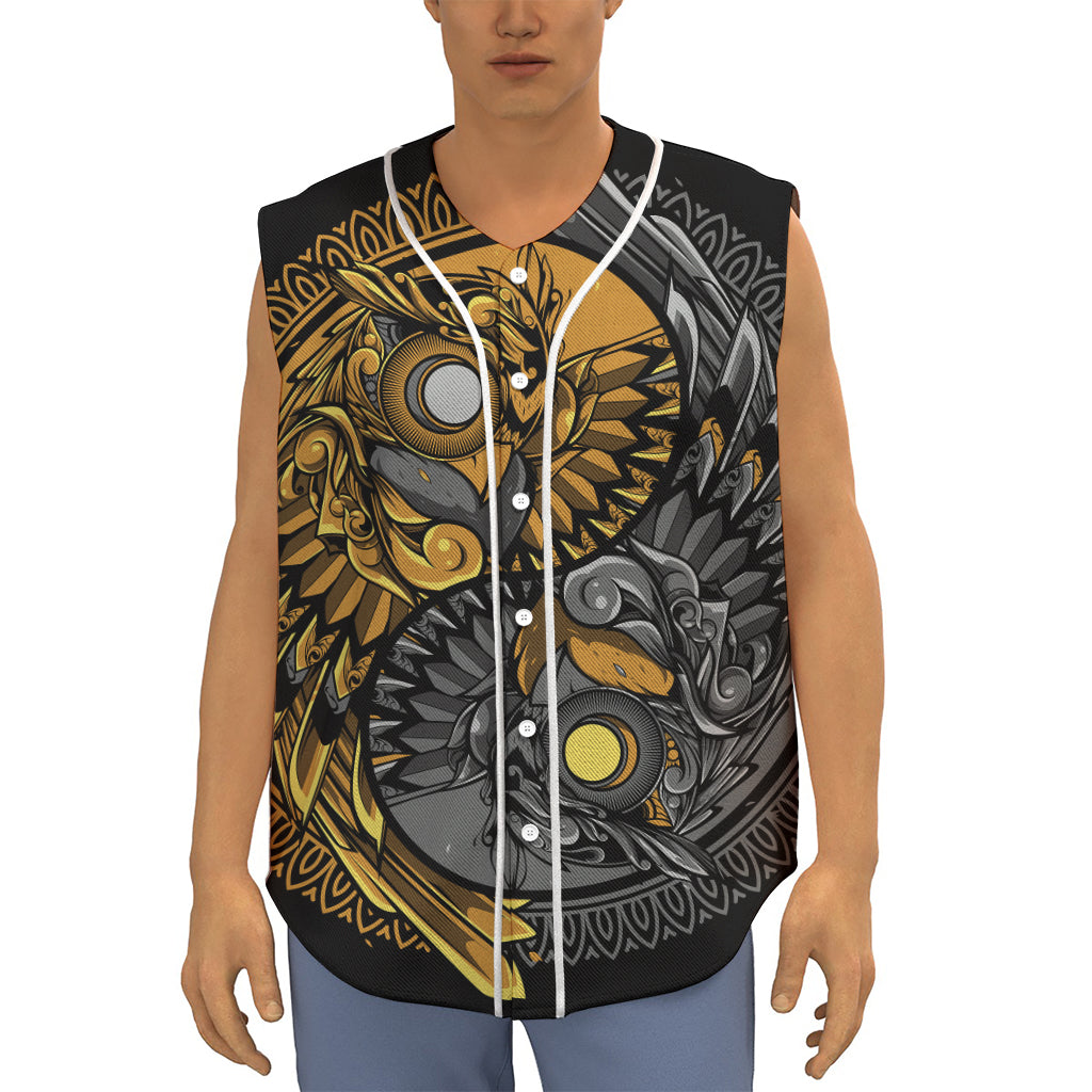 Yin Yang Owl Print Sleeveless Baseball Jersey