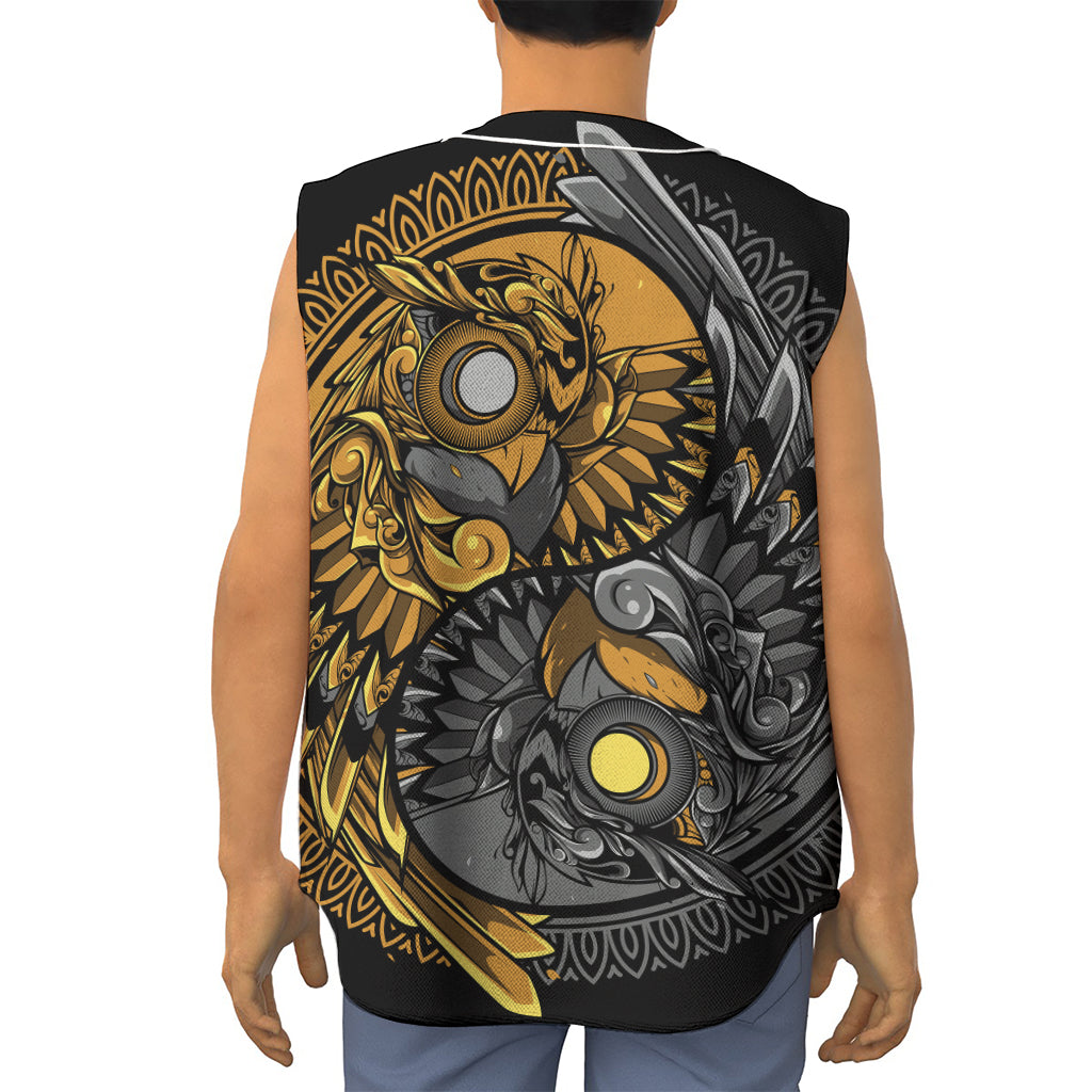 Yin Yang Owl Print Sleeveless Baseball Jersey